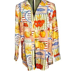 Woman's Calypso boho seaside picnic festive long sleeve button up blouse M